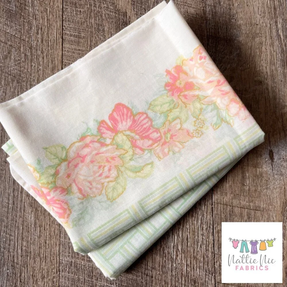 2 Vintage Pillowcases in pink and‎ green floral, Sears, Perma Prest